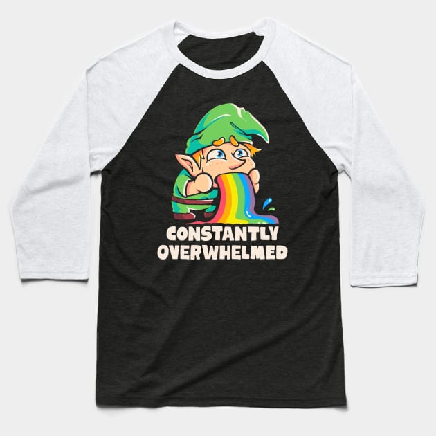Constantly Overwhelmed - Funny Gnome Rainbow Gift Baseball T-Shirt by eduely